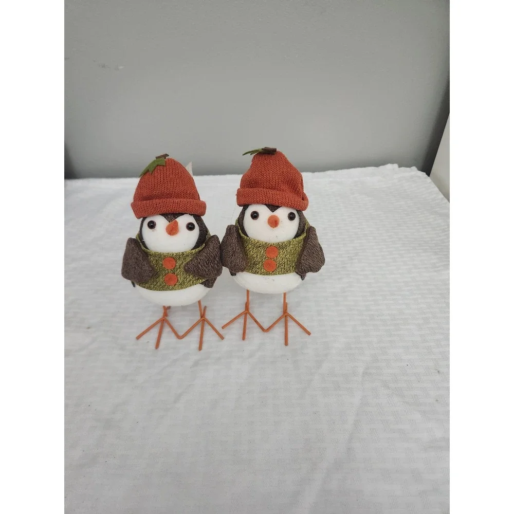 Set of 2 Target Wondershop Fall Harvest Fabric Bird Figurines Orange Knit Hat